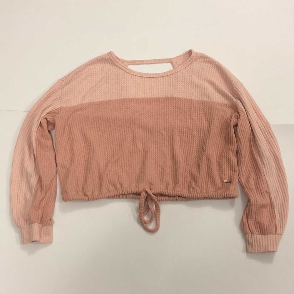 Hollister XS (fits XL) Crop Top Pink Two Tone Cut Out n back Drawstring Waist